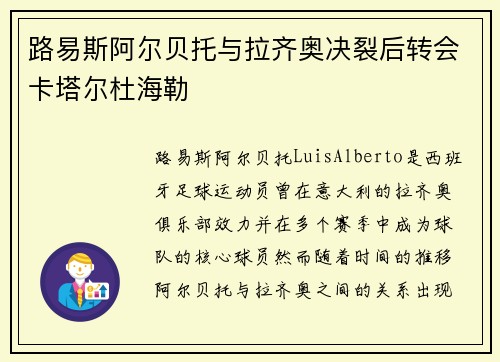 路易斯阿尔贝托与拉齐奥决裂后转会卡塔尔杜海勒